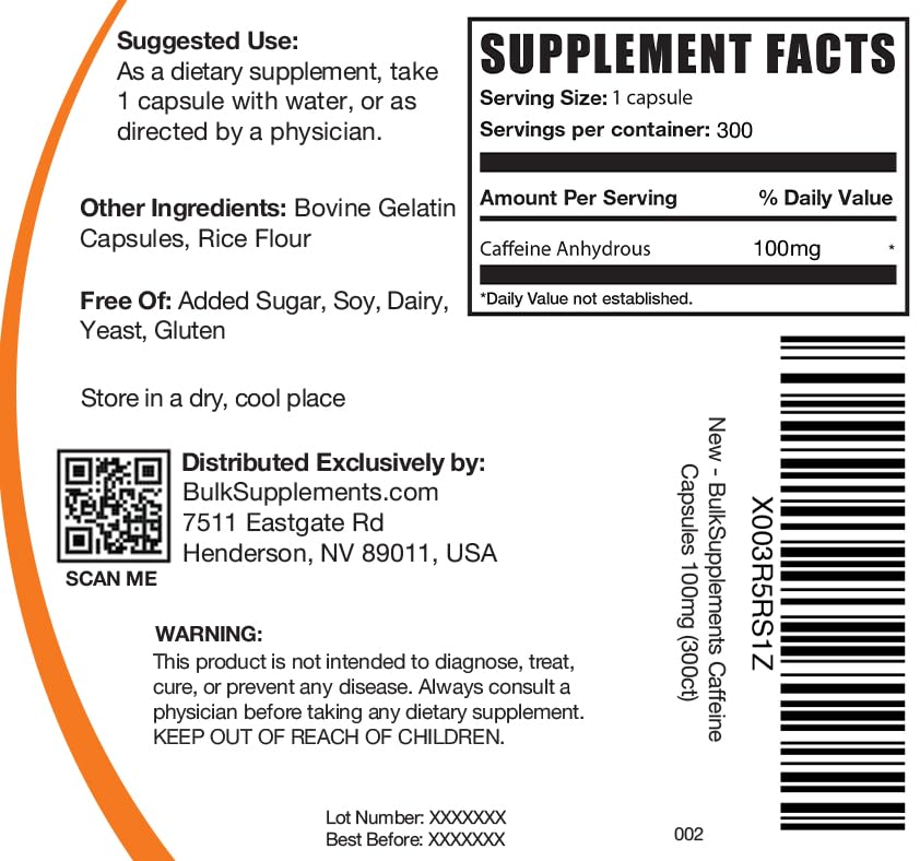BulkSupplements.com Caffeine 100mg Capsules - Caffeine Supplements, Caffeine Pills 100mg - for Energy Support, 1 Caffeine Capsule per Serving, 300 Capsules (Pack of 1) - Image 8