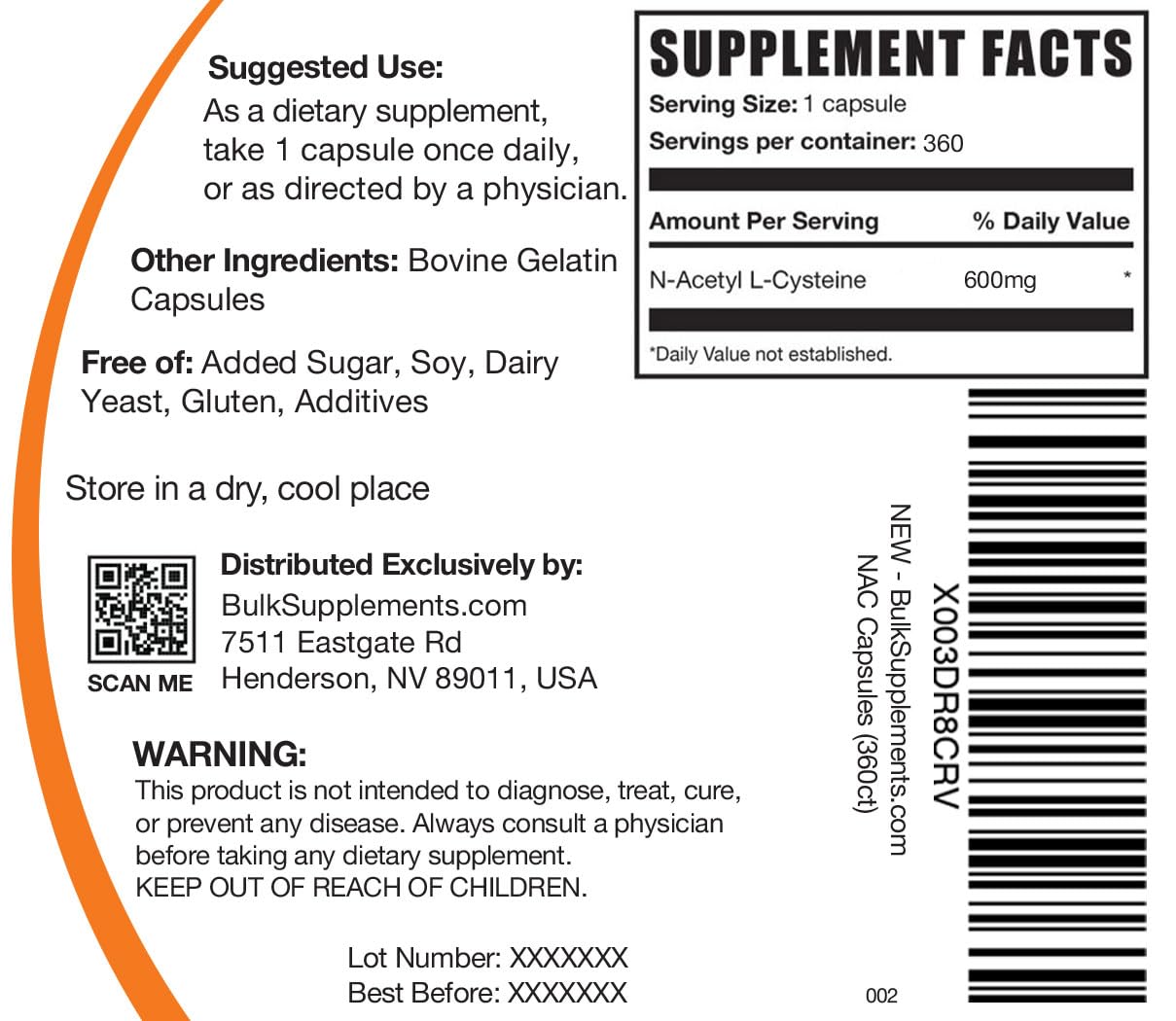 BulkSupplements.com N-Acetyl L-Cysteine Capsules - N-Acetyl Cysteine 600mg, NAC Supplement - 600mg per Capsule, Gluten Free - 1 NAC Capsule per Serving, 360 Capsules (Pack of 1) - Image 6